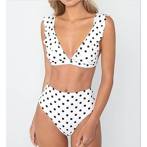 

Women's Bikini Swimsuit Ruffle Normal Halter Neck Swimwear Bathing Suits White Black