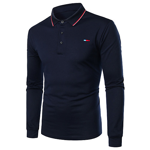 

Men's Polo Solid Colored Patchwork Long Sleeve Daily Tops Business Basic Navy Blue