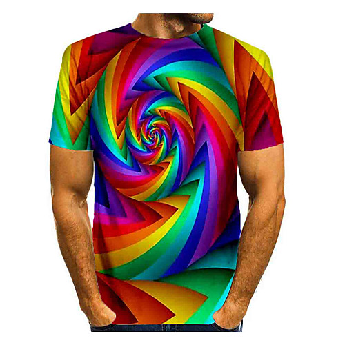 

Men's T shirt Graphic Print Short Sleeve Daily Tops Basic Rainbow