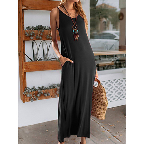 

Women's Shift Dress Maxi long Dress Black Blue Purple Wine Army Green Khaki Green Dusty Blue Gray Light Blue Sleeveless Solid Color Print Summer V Neck Casual 2021 S M L XL XXL