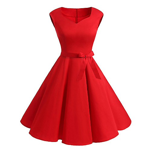 

Women's Swing Dress Knee Length Dress Black Blue Red Sleeveless Solid Color Zipper Summer V Neck Hot Vintage 2021 S M L XL XXL