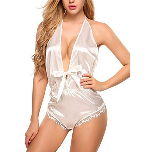 

Women's Lace Backless Bow Bodysuits Nightwear Solid Colored Wine / White / Black S M L
