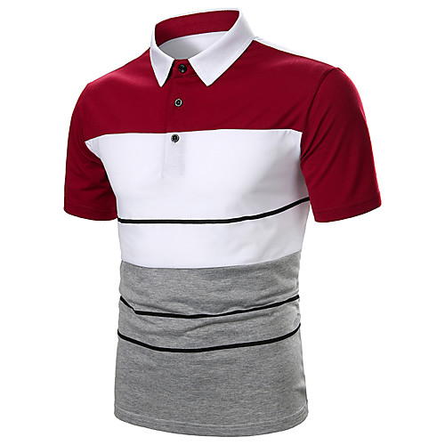 

Men's Polo Color Block Patchwork Short Sleeve Daily Tops Basic Black Red