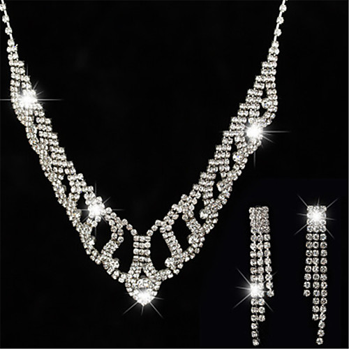 

Women's White AAA Cubic Zirconia Stud Earrings Choker Necklace Bridal Jewelry Sets Tennis Chain Mini Stylish Luxury Earrings Jewelry Silver For Party Wedding Engagement 1 set