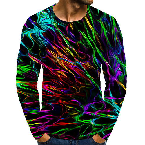 

Men's T shirt Graphic Plus Size Print Long Sleeve Daily Tops Basic Exaggerated Rainbow