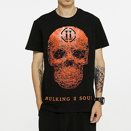 

Men's T shirt Skull Letter Sequins Short Sleeve Daily Tops Cotton Basic Black