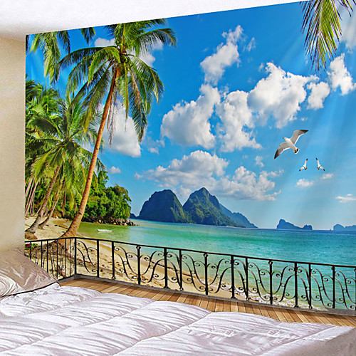 

Window Landscape Wall Tapestry Art Decor Blanket Curtain Picnic Tablecloth Hanging Home Bedroom Living Room Dorm Decoration Polyester Sea Ocean Beach Palm Animal