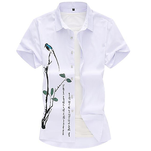

Men's Shirt Floral Short Sleeve Daily Tops Chinoiserie White Black Light Blue