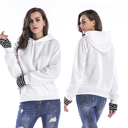 

Women's Hoodie Pullover White Minimalist Hoodie Fleece Solid Color Cute Sport Athleisure Hoodie Top Long Sleeve Breathable Warm Soft Comfortable Everyday Use Causal Exercising General Use / Winter