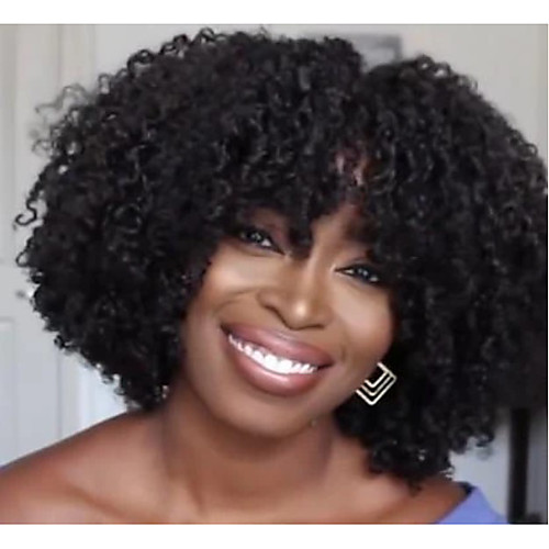 

Synthetic Wig Afro Afro Curly with Baby Hair Wig Medium Length Natural Black Synthetic Hair 40-44 inch Women's African American Wig Black
