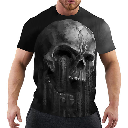 

Men's T shirt Graphic Skull Print Short Sleeve Daily Tops Basic Exaggerated Black