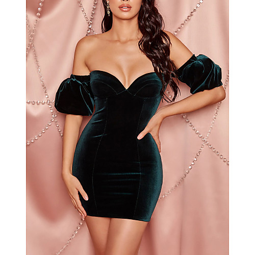 

Women's Sheath Dress Short Mini Dress Purple Green Short Sleeve Fall Winter Sweetheart Neckline Sexy Puff Balloon Sleeve 2021 S M L XL