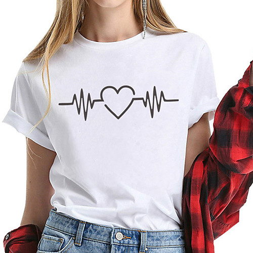 

Women's T-shirt Heart Graphic Prints Print Round Neck Tops 100% Cotton Basic Basic Top White Black Yellow