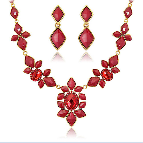 

Women's Synthetic Ruby Jewelry Set Classic Flower Fashion Earrings Jewelry Red For Anniversary Party Evening Gift Festival 1 set