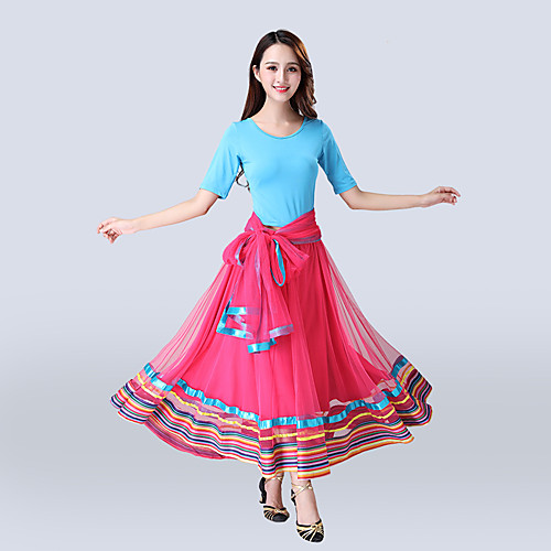 

Ballroom Dance Skirts Pleats Women's Training Performance Short Sleeve High Polyester