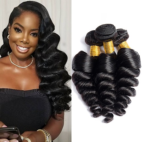 

3 Bundles Hair Weaves Brazilian Hair Loose Wave Human Hair Extensions Remy Human Hair 100% Remy Hair Weave Bundles 300 g Natural Color Hair Weaves / Hair Bulk Human Hair Extensions 8-28 inch Natural