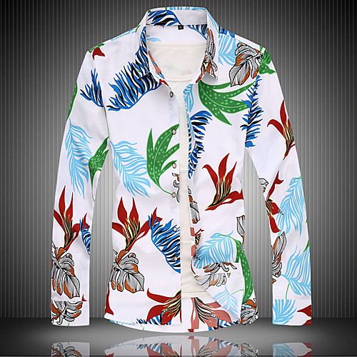 

Men's Shirt Graphic Plus Size Long Sleeve Daily Tops Basic Hawaiian White Light Blue