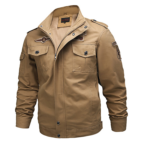 

Men's Hiking Jacket Military Tactical Jacket Outdoor Solid Color Thermal Warm Lightweight Windproof Breathable Jacket Top Cotton Hunting Fishing Climbing Black Army Green Khaki / Casual