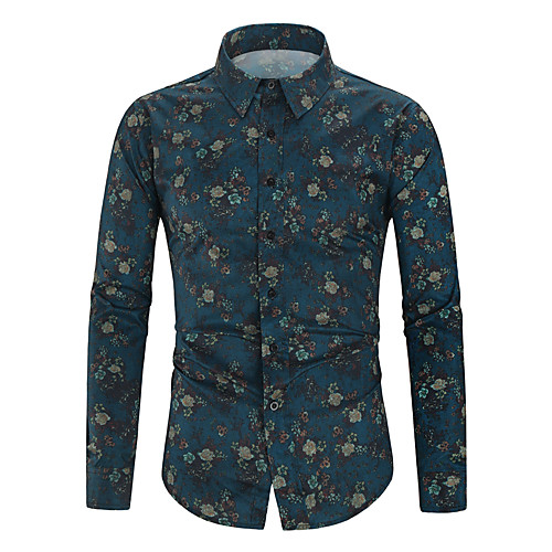 

Men's Shirt Floral Long Sleeve Daily Tops Tropical Blue Wine