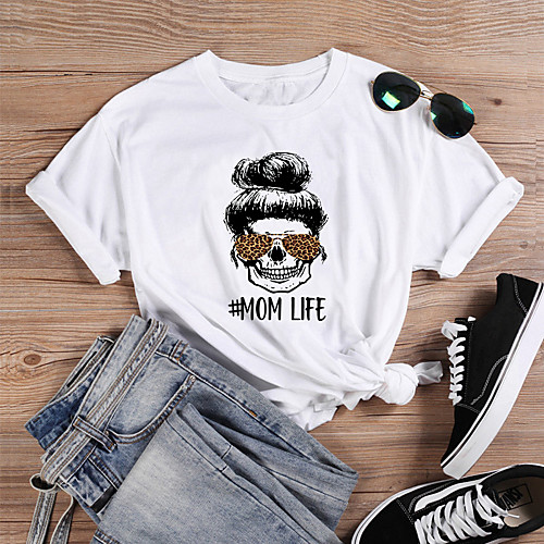 

Women's T shirt Graphic Text Graphic Prints Print Round Neck Tops 100% Cotton Basic Basic Top White Purple Yellow / Skull