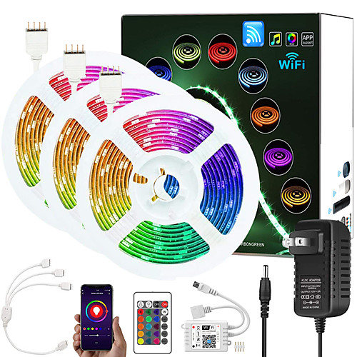 

Upgraded 50ft (3x5M) App Intelligent Control Led Strip Lights IR 24 Key WIFI Controller 5050 RGB LED Soft light strip with Adapter Kit DC12V