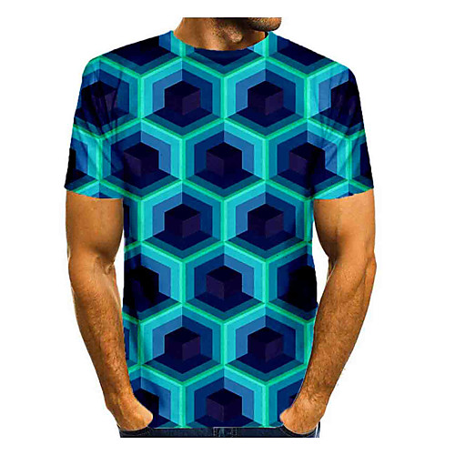 

Men's T shirt Graphic Print Short Sleeve Daily Tops Basic Blue