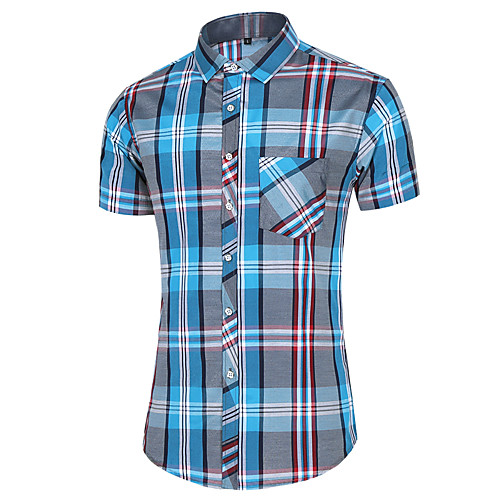 

Men's Shirt Plaid Plus Size Print Short Sleeve Daily Tops Basic Blue Red