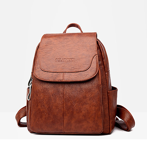 

Women's Leather School Bag Commuter Backpack Large Capacity Waterproof Zipper Solid Color Sports & Outdoor Daily Black Blue Red Brown