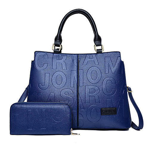 

Women's Bags PU Leather Leather Bag Set 2 Pieces Purse Set Zipper Embossed Daily Outdoor Bag Sets 2021 Handbags Black Blue Red
