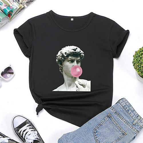 

Women's T shirt Portrait Print Round Neck Tops 100% Cotton Basic Basic Top White Black Yellow