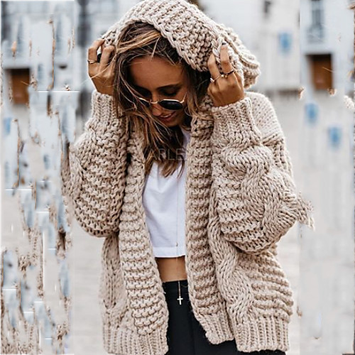 

Women's Solid Colored Cardigan Long Sleeve Loose Oversized Sweater Cardigans Halter Neck Fall Beige