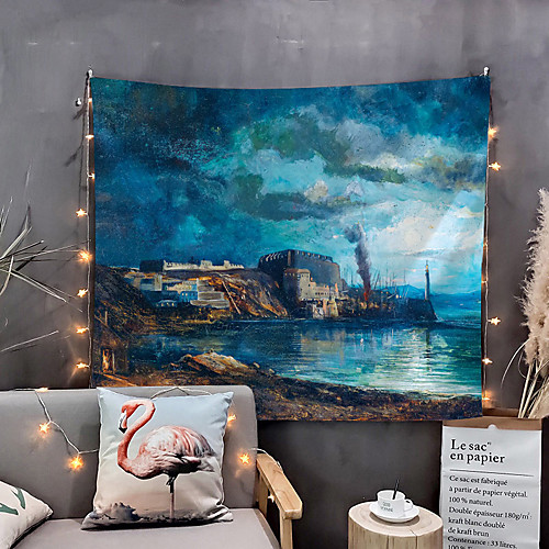 

Oil Painting Style Wall Tapestry Art Decor Blanket Curtain Hanging Home Bedroom Living Room Decoration Landscape City Beach Night