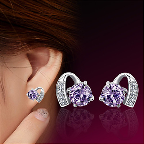 

Women's Purple Crystal Stud Earrings Classic Heart Stylish Birthstones Platinum Plated Earrings Jewelry Silver For Party Wedding Gift Daily Work 1 Pair