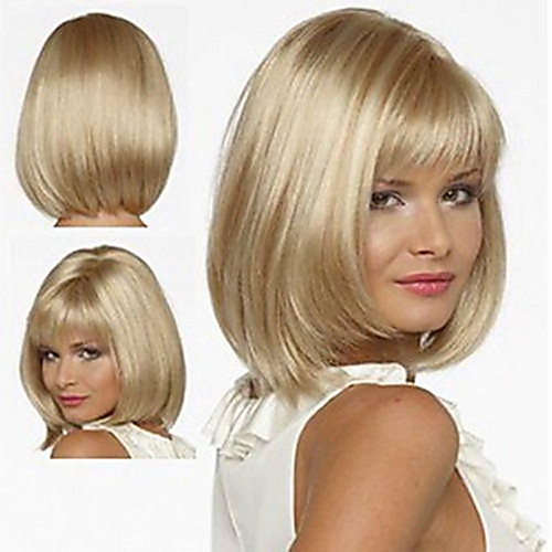 

Synthetic Wig Straight Bob With Bangs Wig Short Brown Blonde Medium Blonde Synthetic Hair 12 inch Women's Soft Women Synthetic Blonde Brown hairjoy