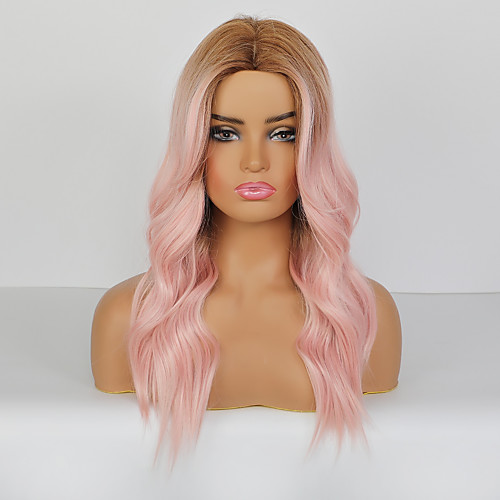 

Synthetic Wig Body Wave Deep Wave Deep Parting Wig Long PinkRed Synthetic Hair 24 inch Women's Adorable Ombre Hair Middle Part Pink