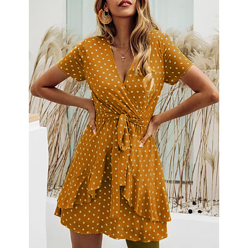 

Women's Wrap Dress Short Mini Dress Black Red Yellow Short Sleeve Polka Dot Summer V Neck Hot Casual 2021 M L XL XXL 3XL 4XL 5XL