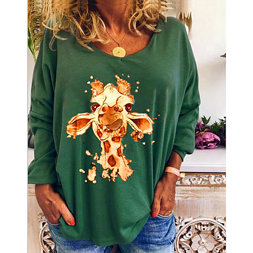 

Women's T shirt Animal Long Sleeve V Neck Tops Basic Top White Khaki Green