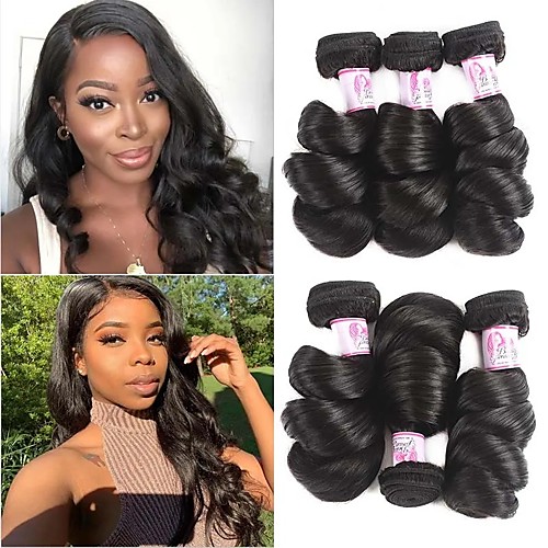 

3 Bundles with Closure Hair Weaves Indian Hair Loose Wave Human Hair Extensions Remy Human Hair 100% Remy Hair Weave Bundles 345 g Natural Color Hair Weaves / Hair Bulk Human Hair Extensions 8-24 inch