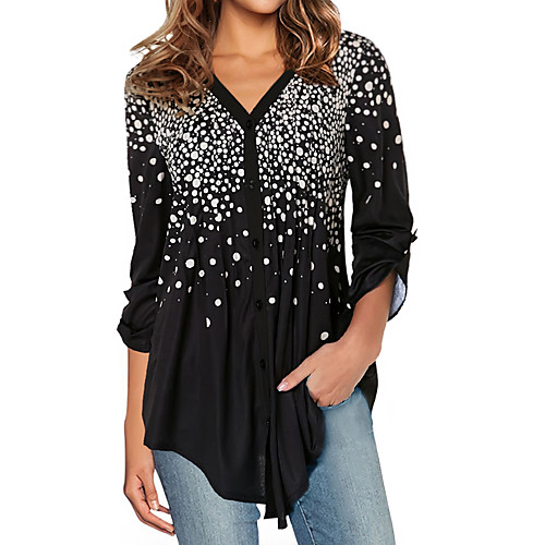 

Women's Blouse Shirt Polka Dot Long Sleeve Print V Neck Tops Basic Basic Top Black