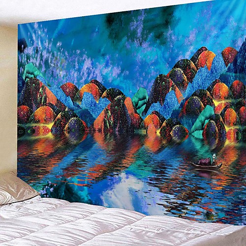 

Oil Painting Style Wall Tapestry Art Decor Blanket Curtain Hanging Home Bedroom Living Room Decoration Abstract Landacape Mountain Lake River