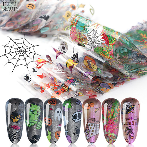 

10 Sheets Nail Stickers Nail Art Starry Paper Set Halloween Pumpkin Skull Transparent Bottom Christmas Style for DIY Nail Art Decorations