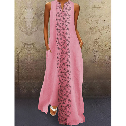 

Women's A Line Dress Maxi long Dress Purple Blushing Pink Long Sleeve Daisy Floral Summer Round Neck Hot Casual 2021 M L XL XXL 3XL 4XL 5XL