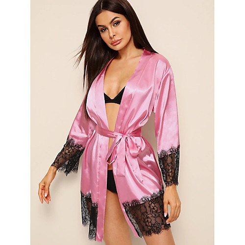 

Women's Mesh Lace Robes Suits Nightwear Patchwork Embroidered Lavender S M L