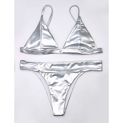 

Women's Basic Bikini Swimsuit Solid Colored Backless Swimwear Bathing Suits Gold