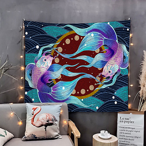 

Japanese Painting Style Ukiyo-e Wall Tapestry Art Decor Blanket Curtain Hanging Home Bedroom Living Room Decoration Gold Fish Animal