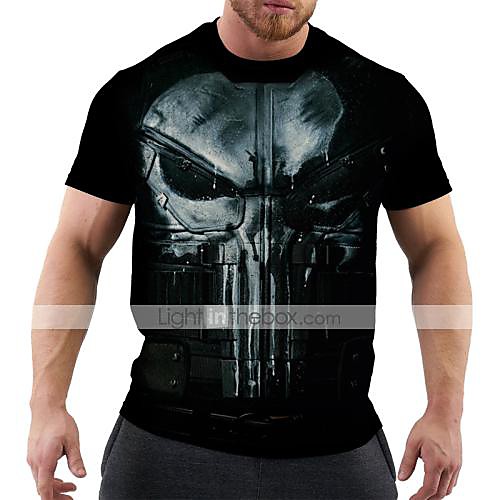 

Men's T shirt Graphic Skull Print Short Sleeve Daily Tops Basic Exaggerated Black Red Grey