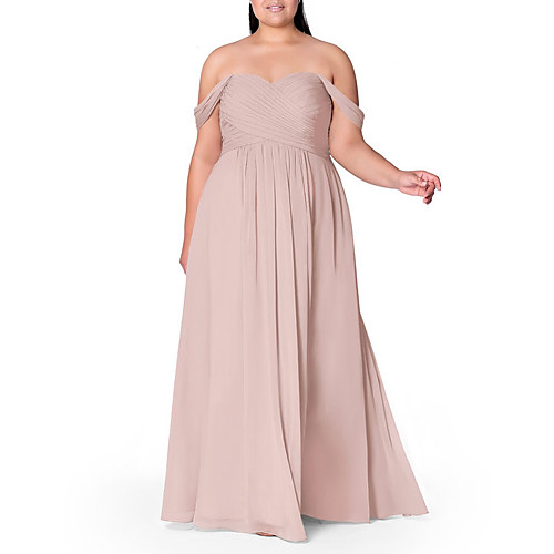 

A-Line Off Shoulder Floor Length Chiffon Bridesmaid Dress with Ruching