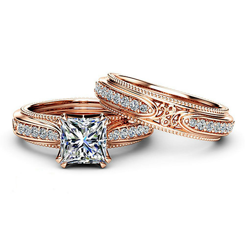 

Women's Ring AAA Cubic Zirconia 2pcs Rose Gold Platinum Plated Alloy Stylish Daily Jewelry Cute