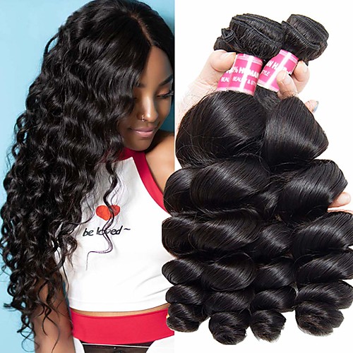 

4 Bundles Hair Weaves Indian Hair Loose Wave Human Hair Extensions Remy Human Hair 100% Remy Hair Weave Bundles 400 g Natural Color Hair Weaves / Hair Bulk Human Hair Extensions 8-28 inch Natural