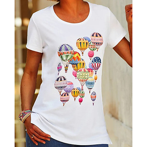 

Women's T shirt Optical Illusion Round Neck Tops Basic Top White